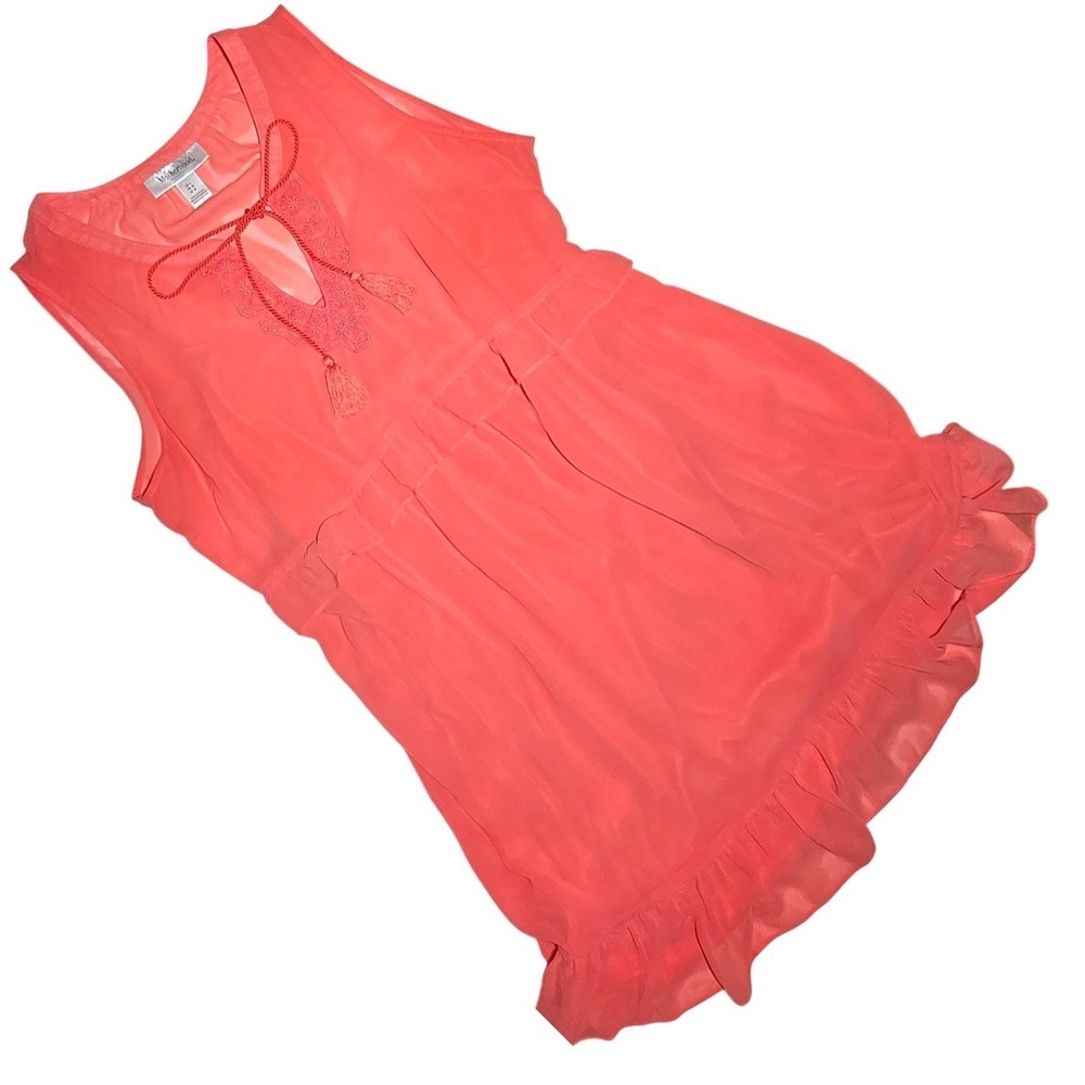 MOTHERHOOD MATERNITY spring summer coral chiffon sleeveless tiered lined dress L